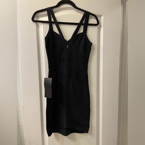 BEBE Criss Cross Black Bandage Dress - Size XS